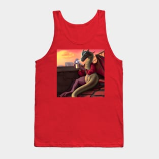 Red Dragon Drinking Coffee Tank Top